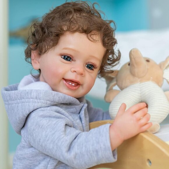 🆕 22 inch Full Body Silicone Boy Toddler Baby Doll Curly Hair with Teeth - Picture 8 of 8